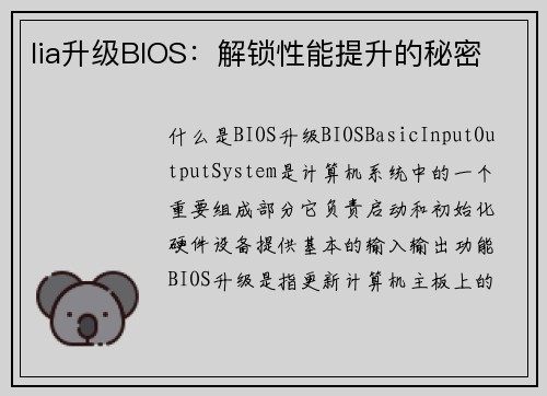 lia升级BIOS：解锁性能提升的秘密
