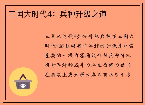 三国大时代4：兵种升级之道