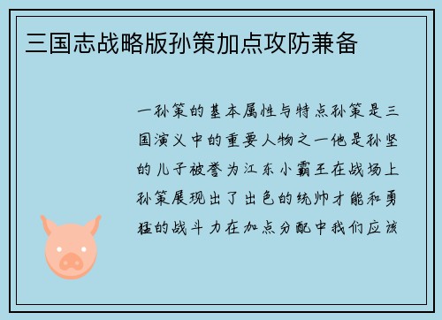 三国志战略版孙策加点攻防兼备