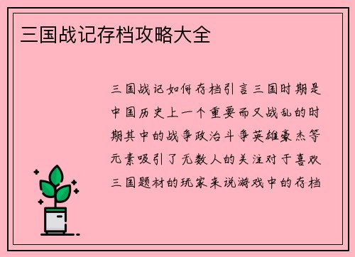 三国战记存档攻略大全